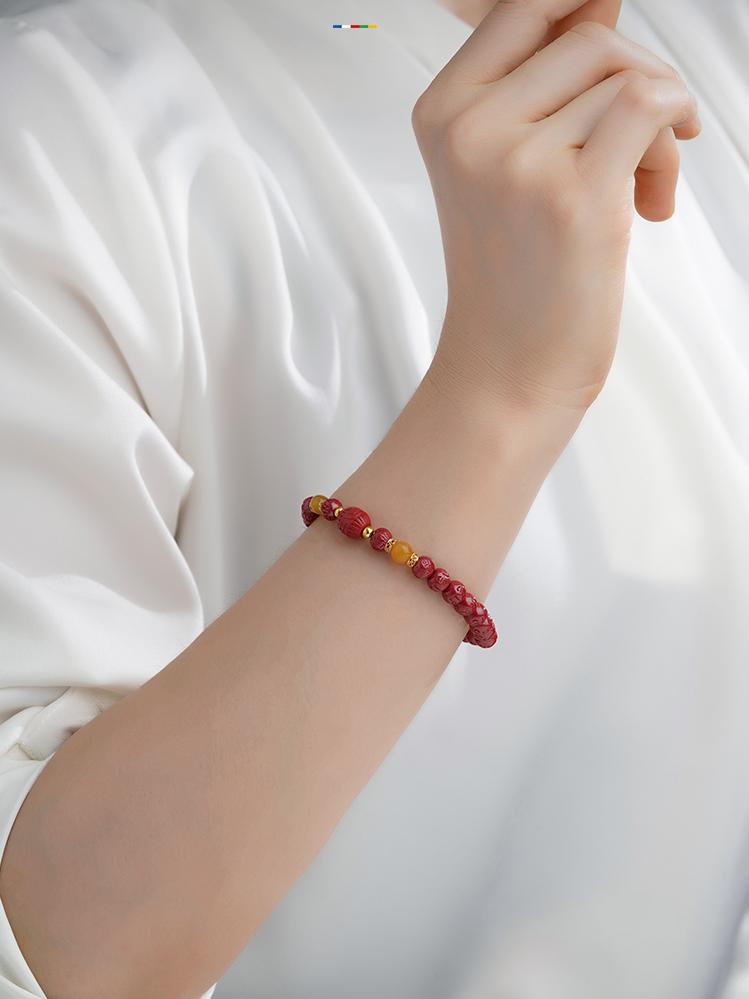 Tibetan Buddhist Jewelry Art: Auspicious Cinnabar Bracelets Gift Set, perfect present for Buddhist practitioners and seekers