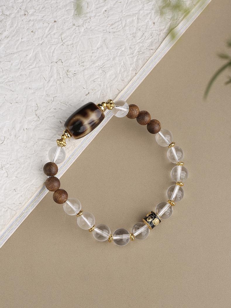 Tibetan Buddhist Jewelry Culture: Handmade White Crystal Dzi Beads Enlightenment Bracelet for meditation practice