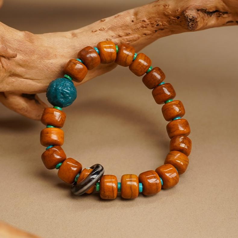Tibetan Buddhist Jewelry Art: Incense Ash Yak Bone Barrel Beads Meditation Bracelet with sacred ash