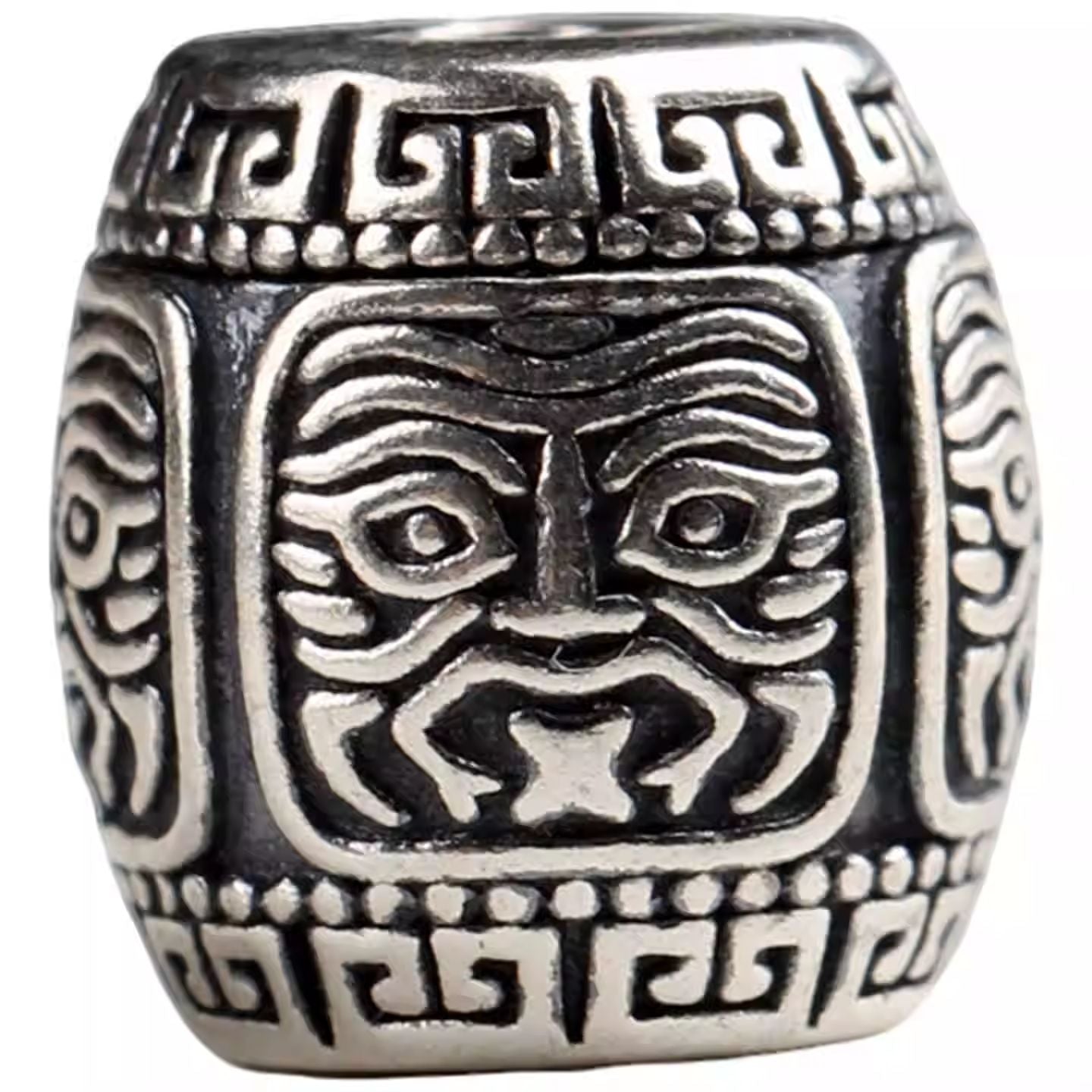Exquisite sterling silver Zhakiralam barrel bead, a spiritual artifact rooted in Tibetan Buddhist Jewelry Culture for prosperity.