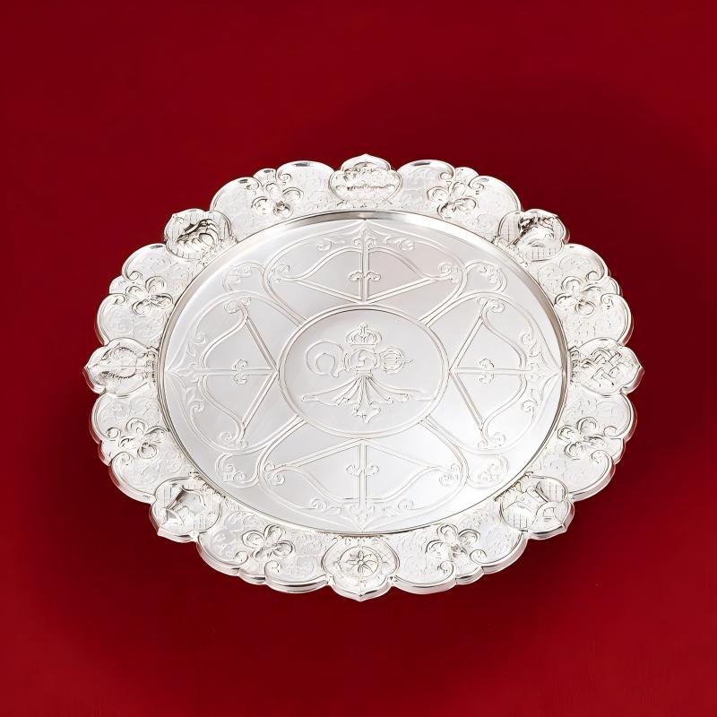Bespoke silver sacred universe offering pan, a masterpiece of devotional beauty and Tibetan-Buddhist Jewelry Culture.