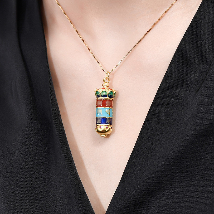 Ethnic lotus silver blue enamel Gau Box pendant, unisex Tibetan necklace for spiritual storage and charm, Tibetan Buddhist Jewelry Culture Jewelry art