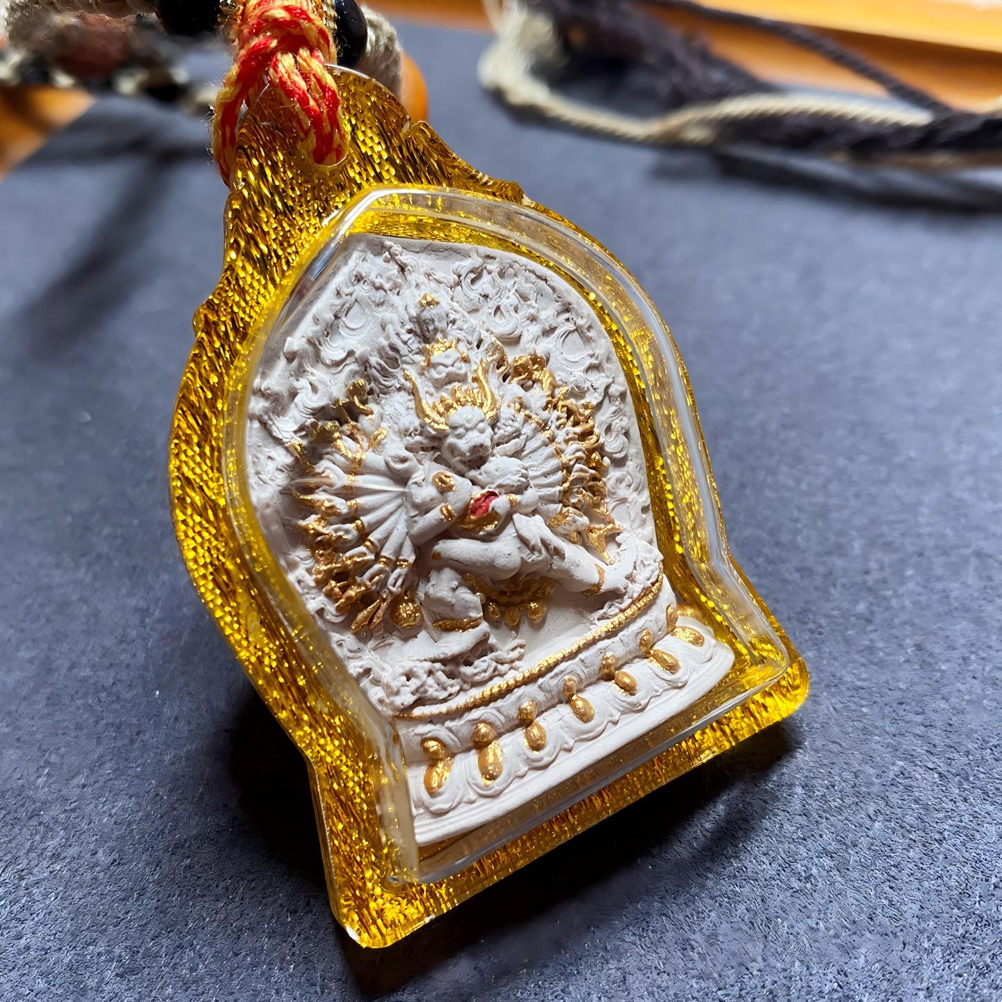 Mahakala wrathful deity Thangka amulet pendant rooted in Tibetan Buddhist Jewelry Culture, handcrafted Jewelry art necklace for blessing and courage