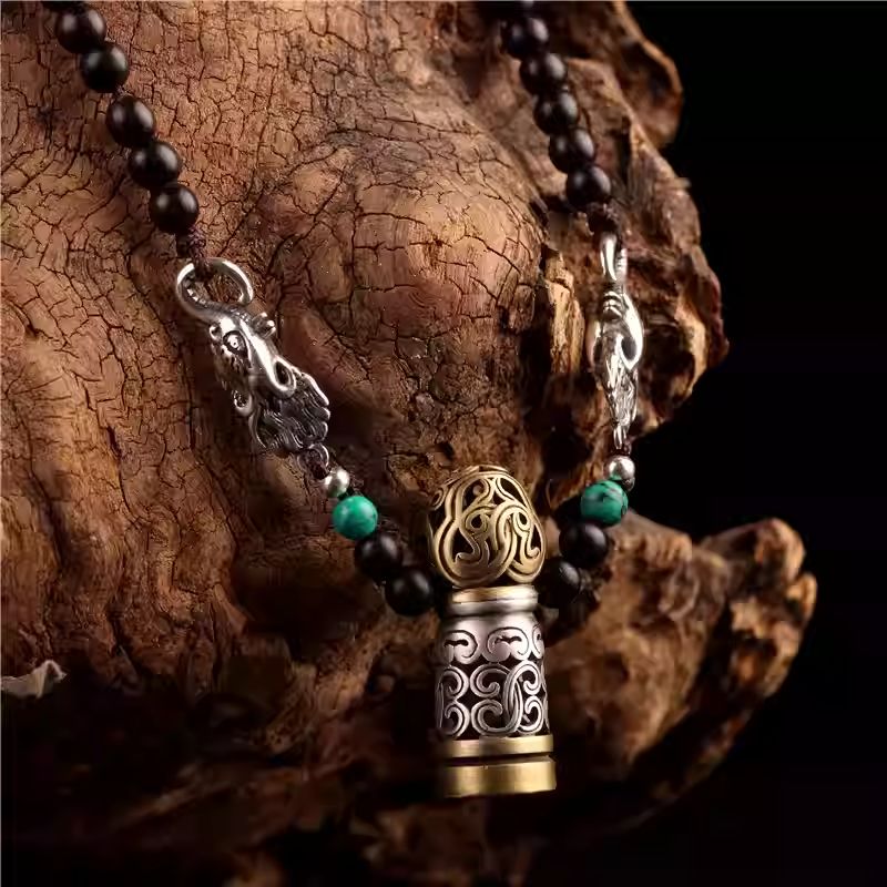 Bespoke silver and copper inlay Makara necklace, a unique cultural treasure of Tibetan Buddhist Jewelry Culture and Jewelry art.
