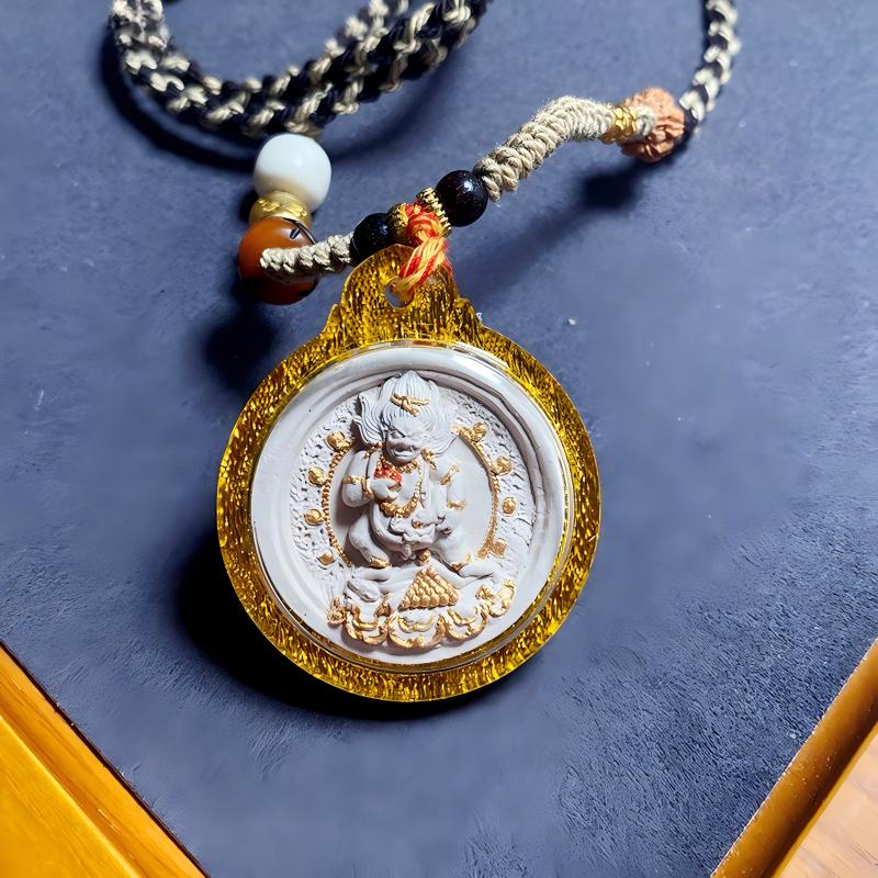 Black Jambhala protection Thangka Gawu amulet pendant from Tibetan Buddhist Jewelry Culture, hand-crafted Jewelry art necklace for spiritual power and fortune