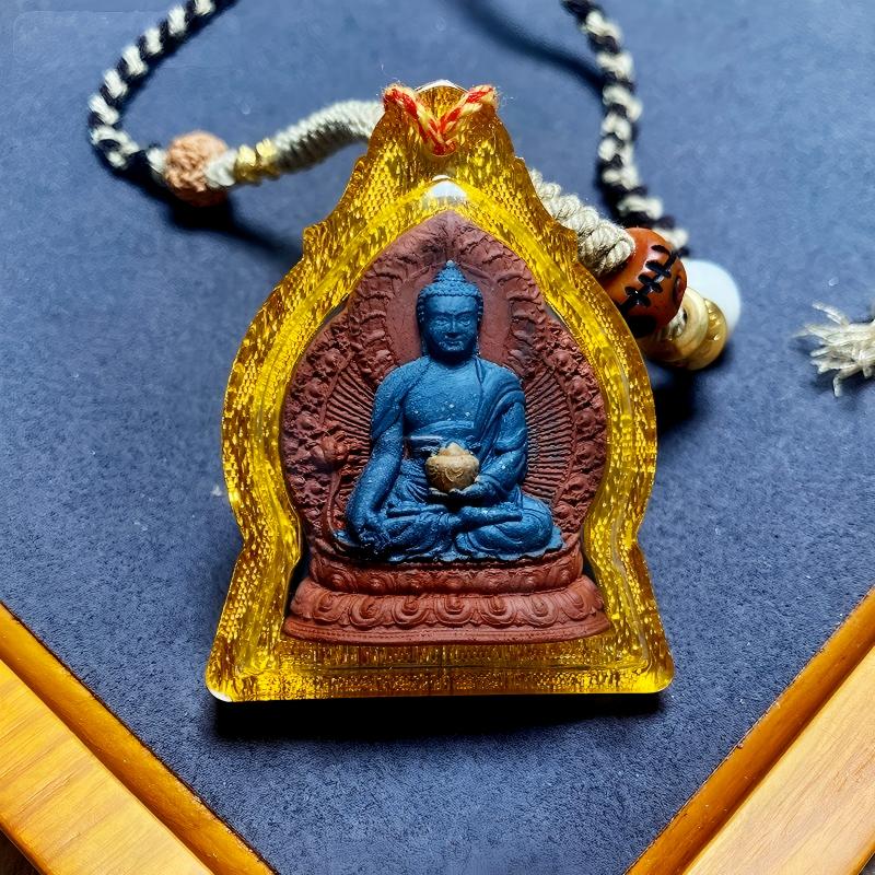 Manual hand-painted Medicine Buddha Gawu Box pendant, Tibetan Buddhist Jewelry Culture, handmade Jewelry art necklace for spiritual healing and protection