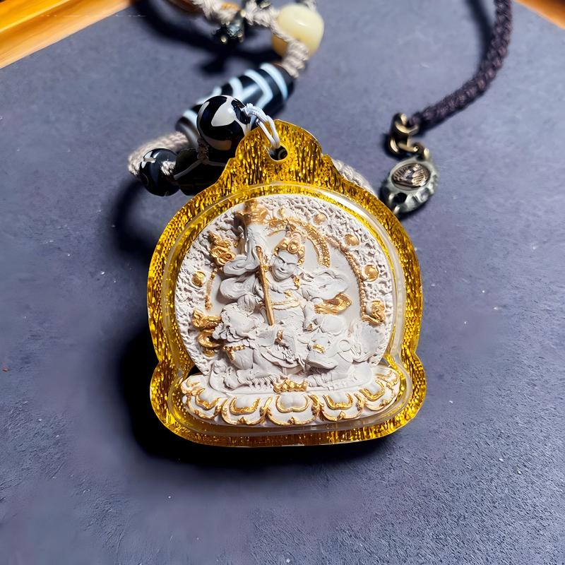 Wealth King ash amulet necklace rooted in Tibetan Buddhist Jewelry Culture, handcrafted Jewelry art pendant for protection and spiritual fortune
