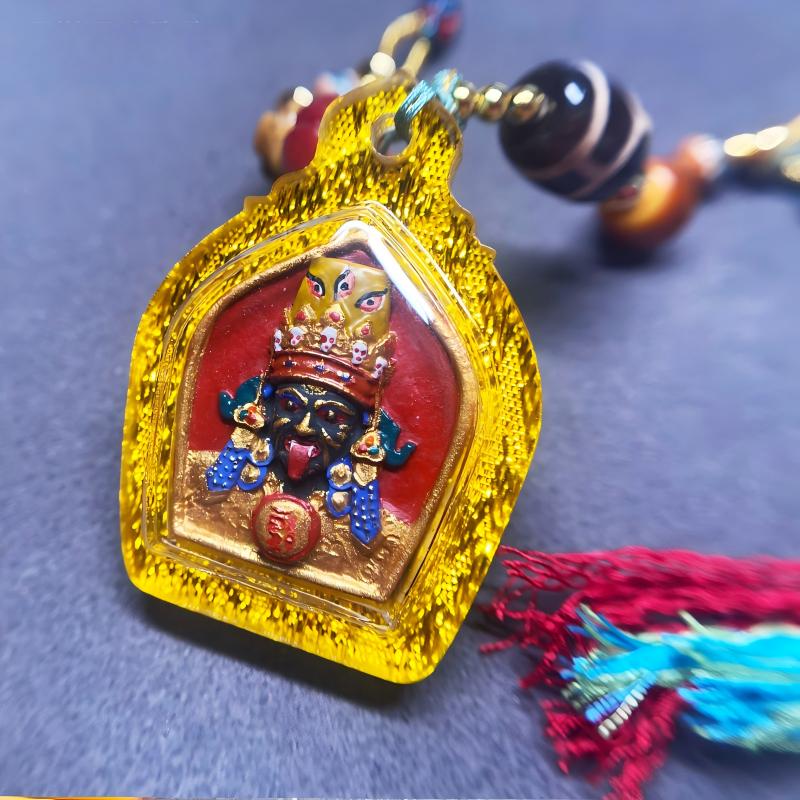Zaki Lamu tablet thangka necklace inspired by Tibetan Buddhist Jewelry Culture, handcrafted spiritual pendant Jewelry art symbolizing wealth attraction and guardian energy