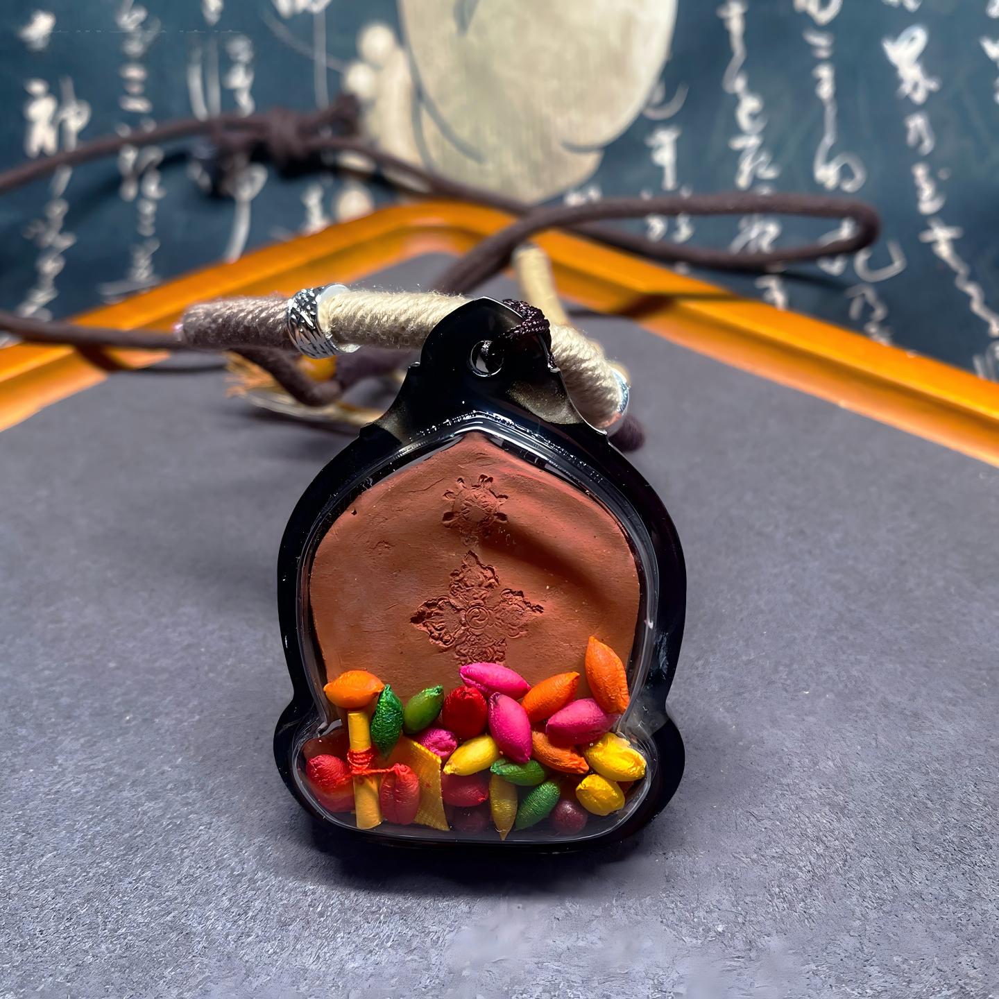 Manual tsa tsa Hayagriva pendant with Gawu box from Tibetan Buddhist Jewelry Culture, handmade Jewelry art necklace for protection, strength and negative energy clearing
