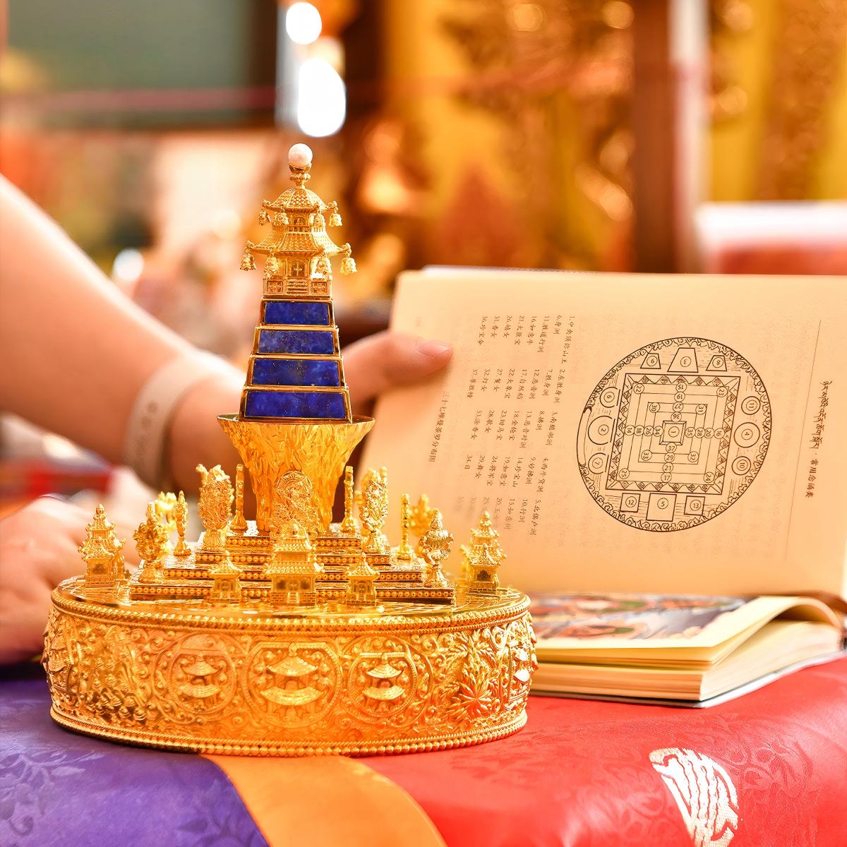 Tibetan Buddhist Jewelry Culture: Traditional Tibetan 37-heap mandala set, reflecting ancient sacrificial implements culture and profound devotion.