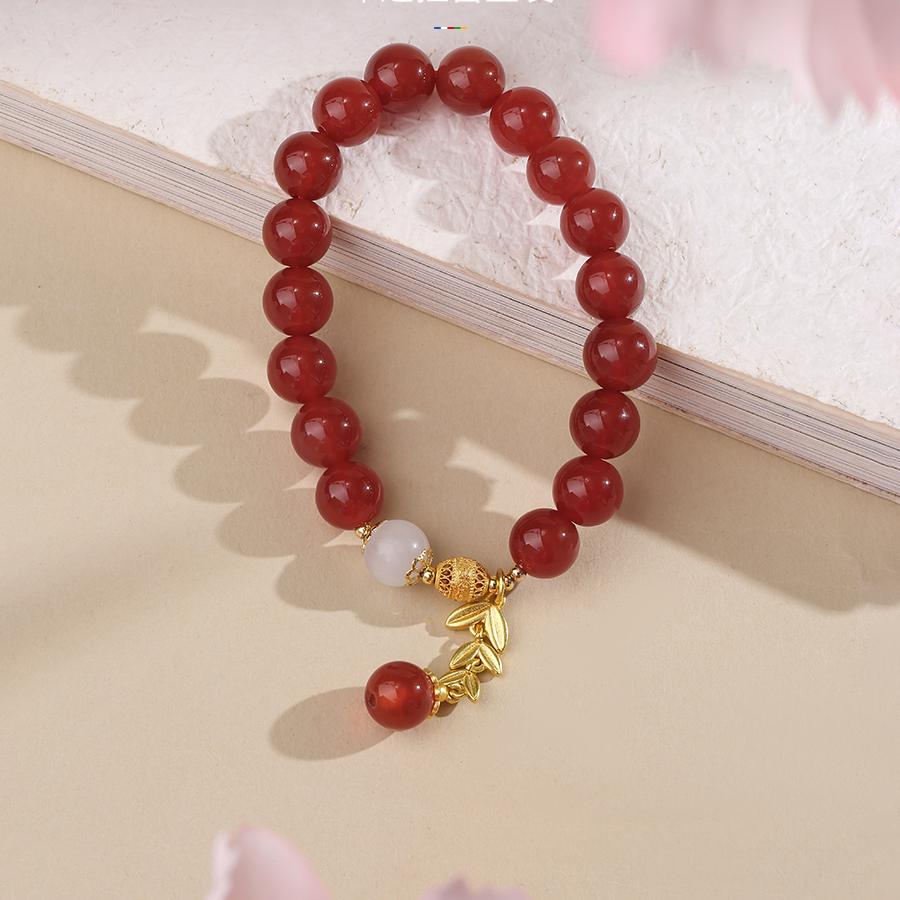 Complete set of Morning Blossom Handcrafted Agate Mala Bracelet. Includes bracelet and matching accessories, showing full Tibetan Buddhist mala set suitable for meditation and daily wear.