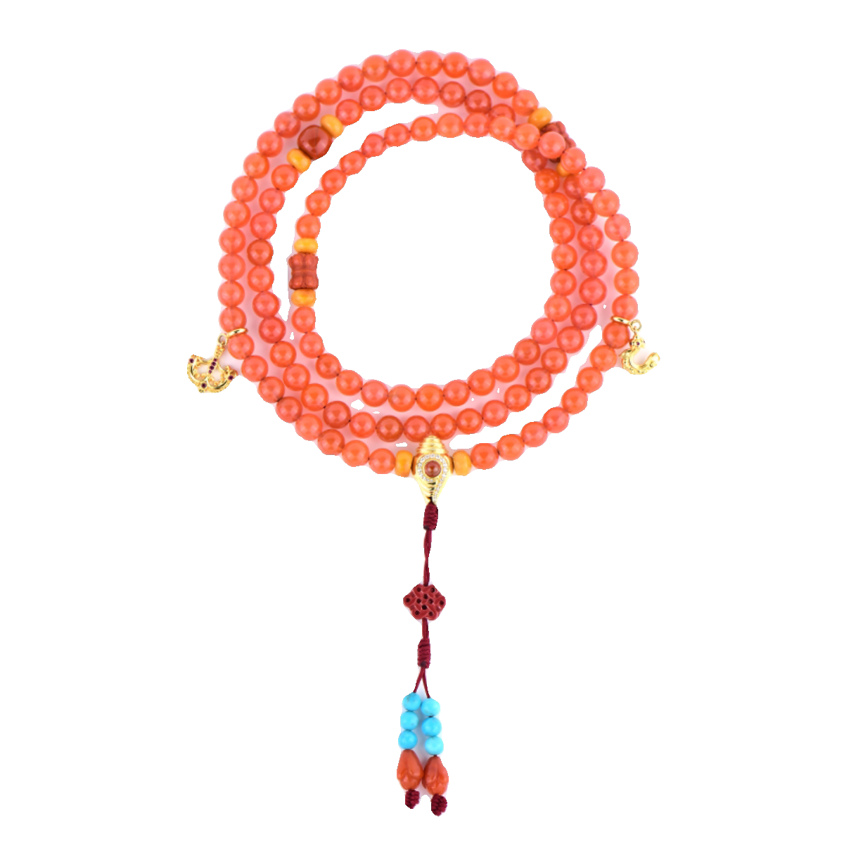 Tibetan Buddhist Jewelry Culture: Hand-knotted Nan Hong agate 108 japa mala for meditation, representing the pinnacle of Buddhist sacrificial items art.