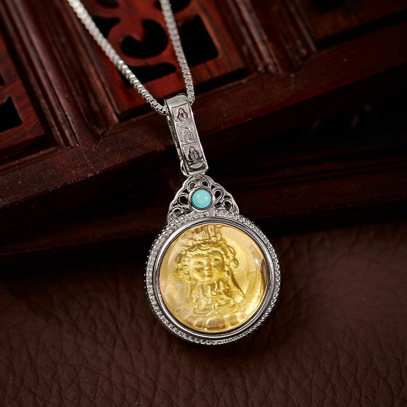 New Chinese-style Tibetan Guanyin Bodhisattva pendant in silver and copper, unisex ethnic necklace for protection, Tibetan Buddhist Jewelry Culture Jewelry art