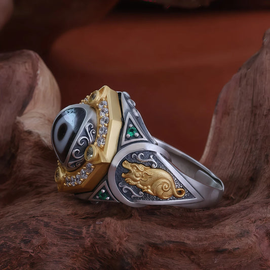 Handmade 925 silver Wealth Mongoose Ring, a symbol of abundance in Tibetan Buddhist Jewelry Culture and jewelry art.