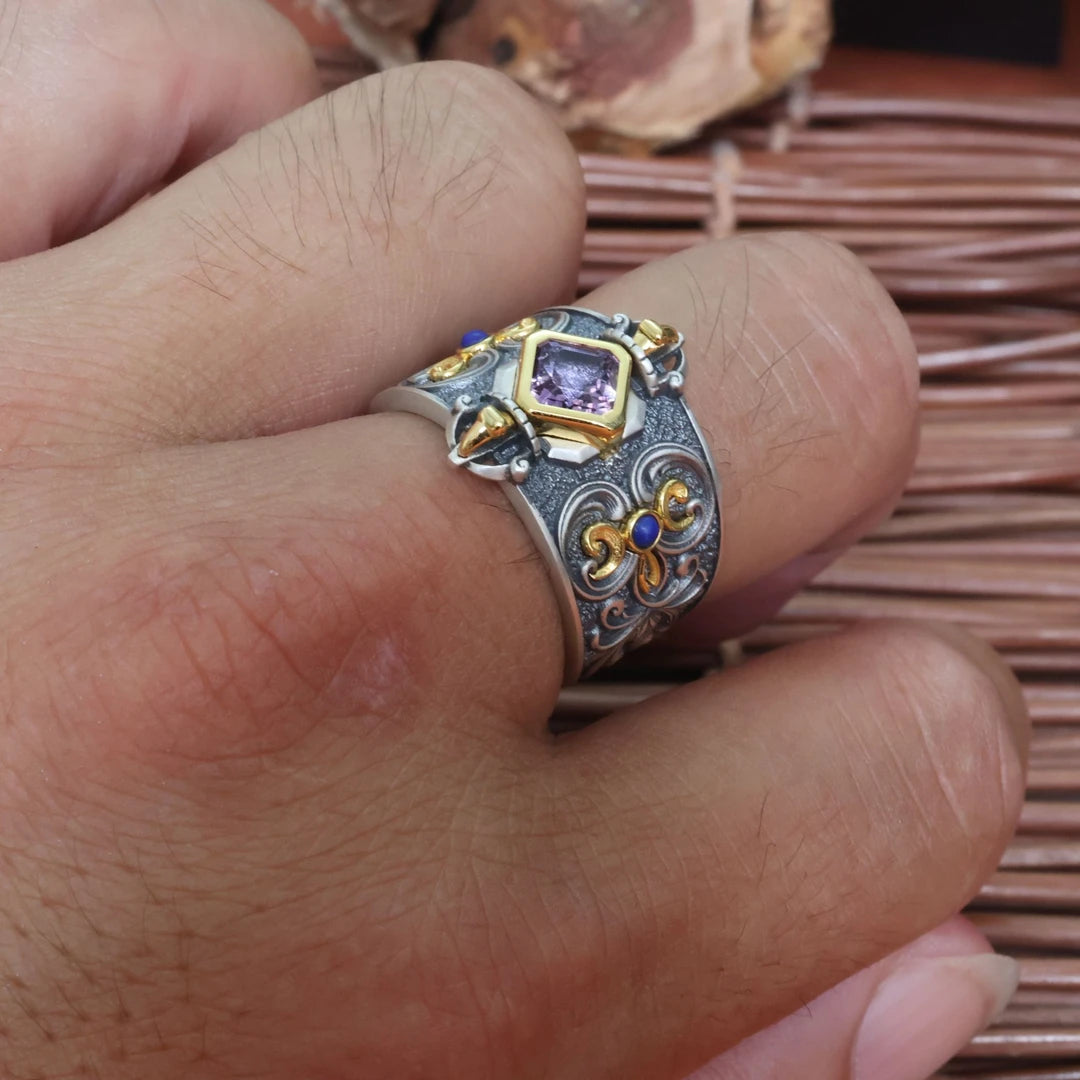 925 sterling silver spiritual power ring with a Vajra motif, blending jewelry art with Tibetan Buddhist Jewelry Culture.