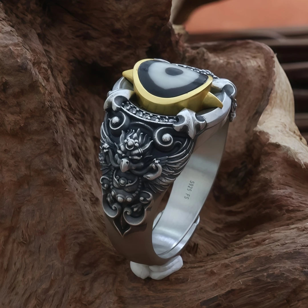 Fine jewelry art Tibetan Garuda ring, handcrafted as a spiritual masterpiece for strength and courage in 2026.