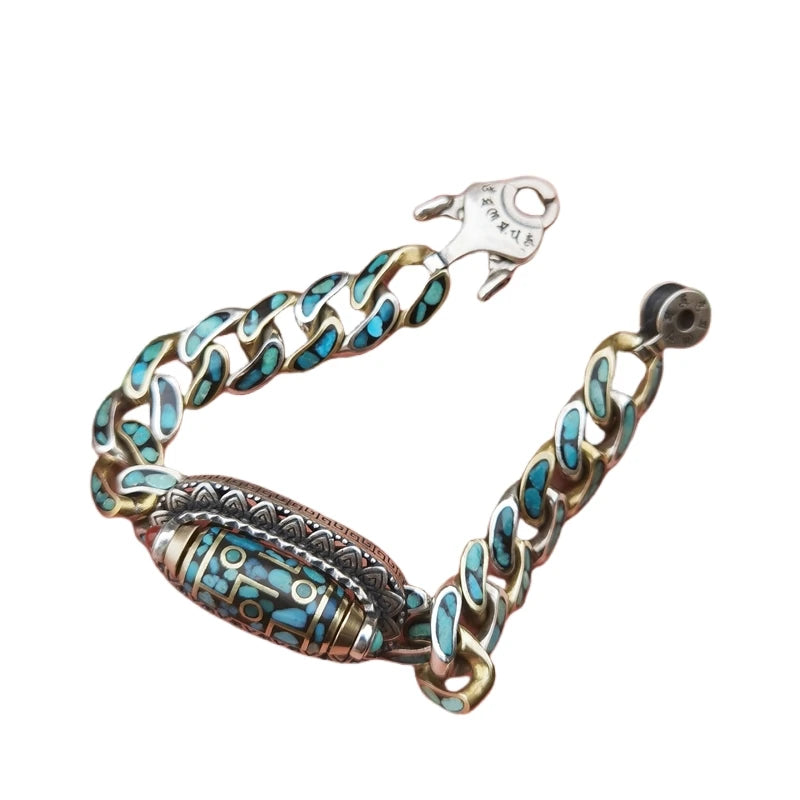 Pure handcrafted silver Nine Eye bracelet, infused with Tibetan Buddhist symbolism for protection, prosperity, and spiritual growth, with a personal handmade touch.