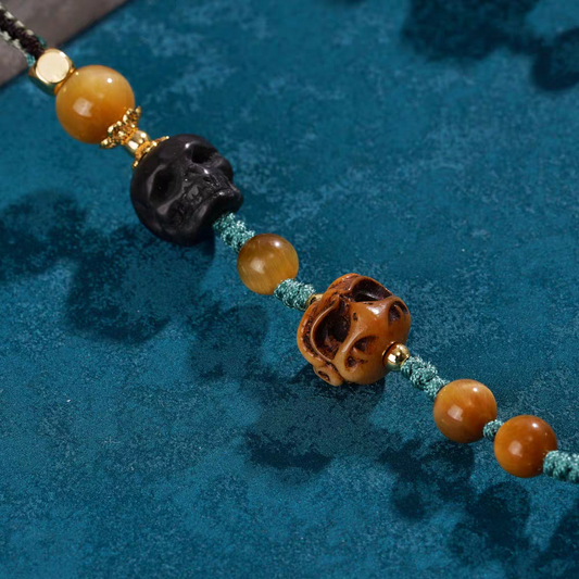 Purely handmade black and white Dzi beads necklace with mandala motifs, reflecting the heritage of Tibetan Buddhist Jewelry Culture jewelry art.