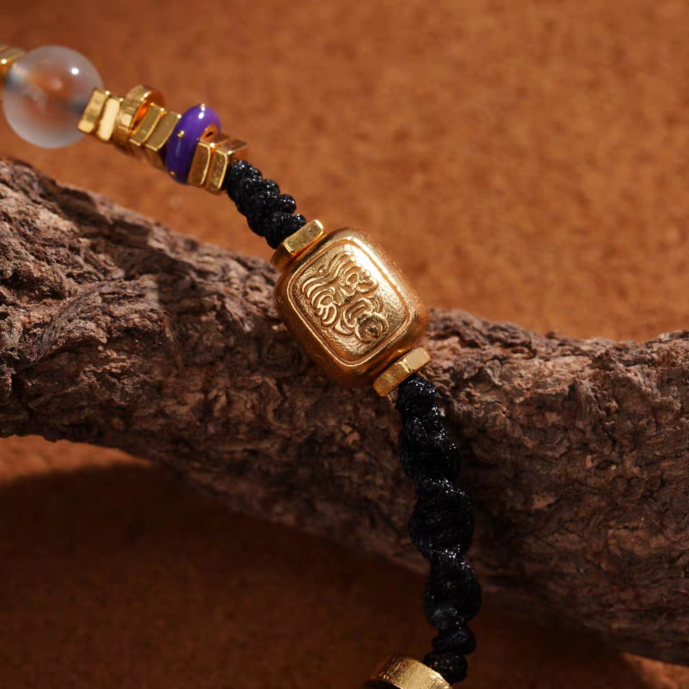 Handcrafted jewelry art clavicle necklace featuring a sacred White Lhamo pendant, representing courage and wisdom.