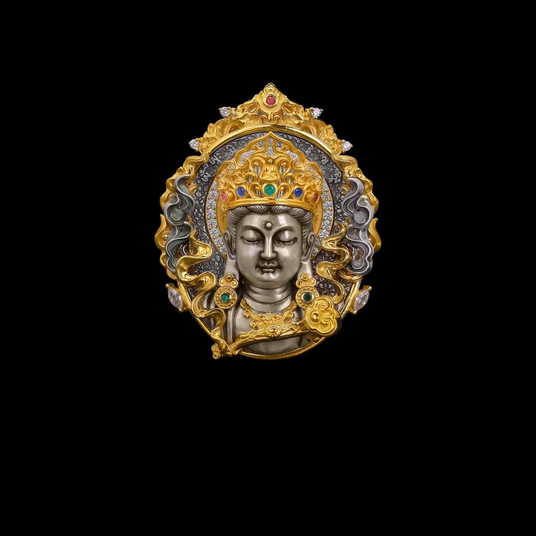 This handcrafted silver pendant features the powerful Manjushri Bodhisattva, a protector of wisdom. Made with high-quality silver and zircon, this pendant embodies the essence of Tibetan Buddhist Jewelry Culture, offering both spiritual protection and a stylish, handcrafted design.