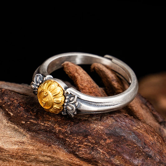 Pure handmade silver ring featuring Yellow Jambhala and Green Tara, offering spiritual protection and enlightenment with intricate Tibetan Buddhist artistry.
