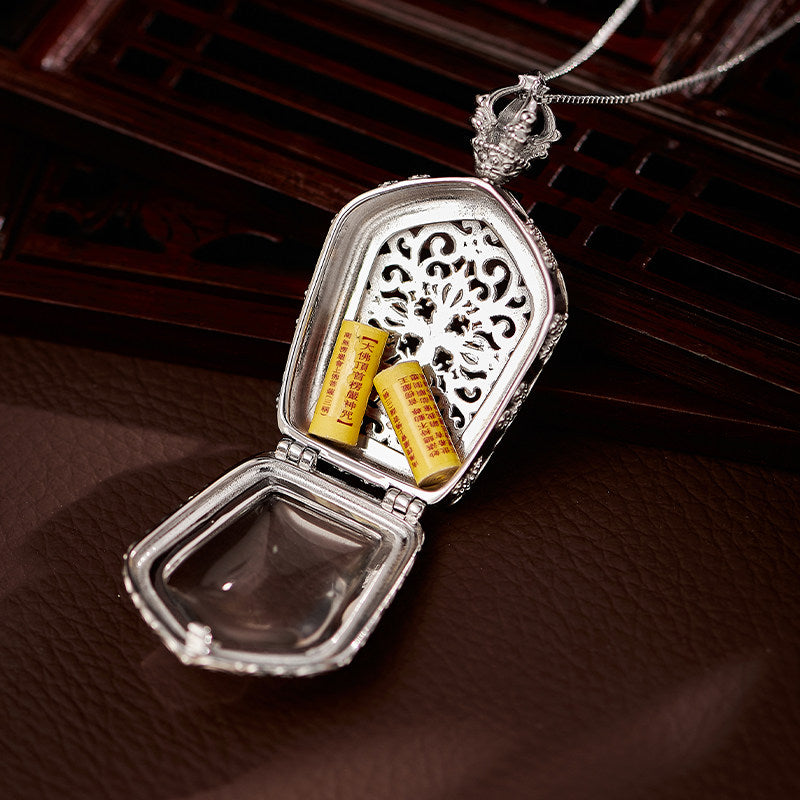 Tibetan-style S925 silver pagoda pendant with white crystal, openable Zodiac Buddha guardian amulet for men and women, Jewelry Art.