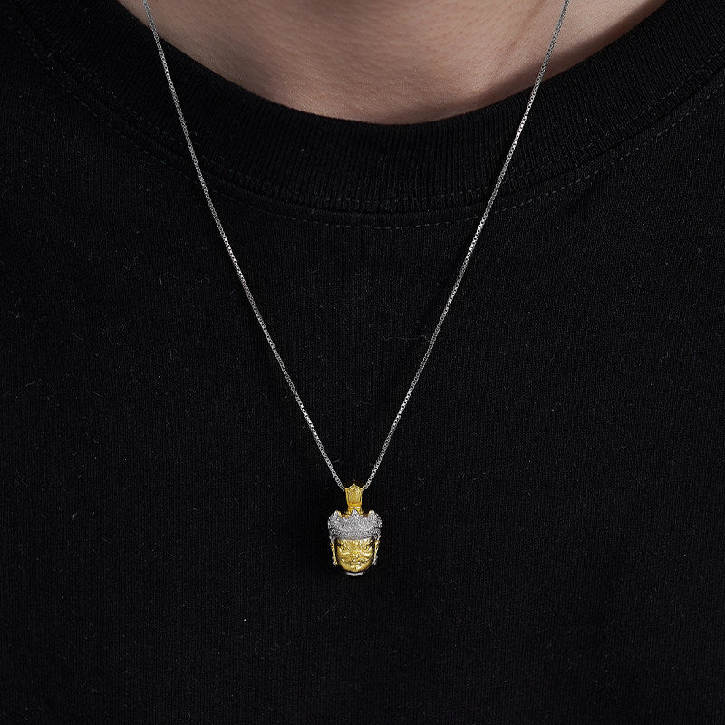 Tibetan-style Yellow Jambhala silver pendant, handcrafted guardian amulet necklace combining spiritual protection and ethnic craftsmanship, Jewelry Art.