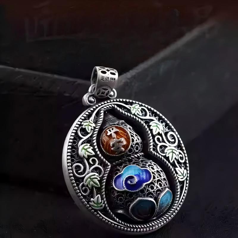 Handmade 999 silver rotatable vine gourd pendant, inspired by Tibetan Buddhist and Chinese vintage jewelry art, ideal for necklaces or collector pieces.