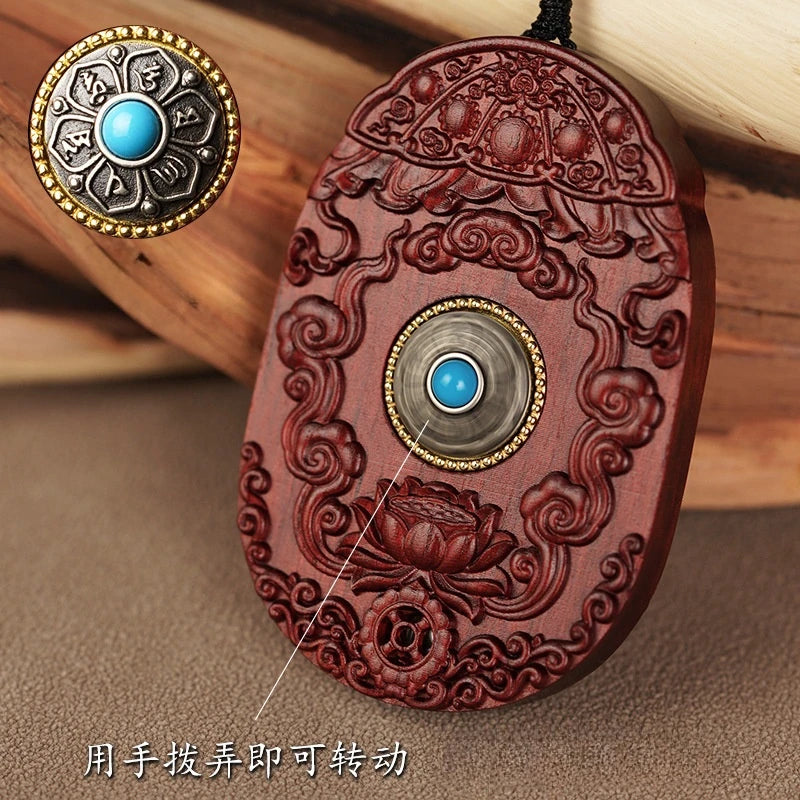Exquisite handcrafted Red Sandalwood Zodiac Guardian pendant, featuring rotating Birth Buddha carvings, inspired by Tibetan Buddhist jewelry culture, perfect for meditation, daily wear, or meaningful gifting.