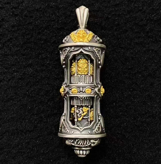 S925 Five-Way God of Wealth pendant inspired by Tibetan Buddhist Jewelry Culture, featuring fine inlay craftsmanship and detailed jewelry art.