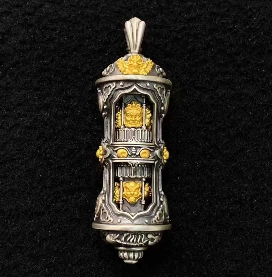 Back view of S925 Five-Name Wealth pendant, inspired by Tibetan Buddhist Jewelry Culture, featuring meticulous jewelry art craftsmanship.