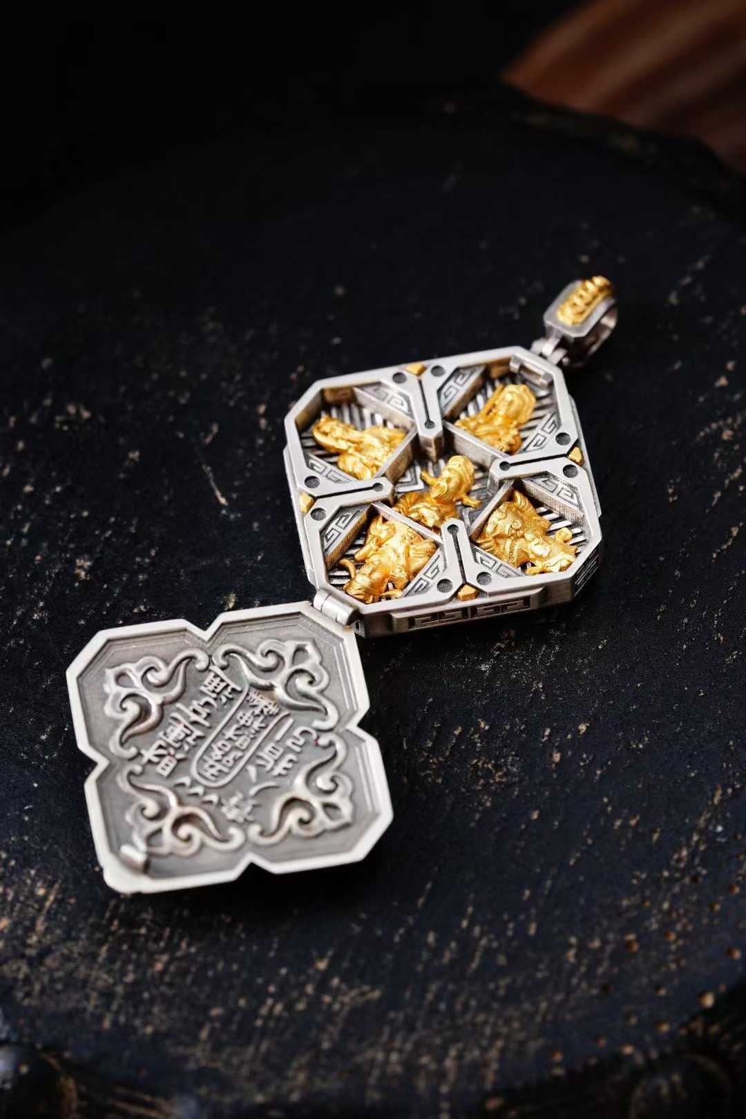"S925 silver Five-Way God of Wealth talisman pendant, inspired by Tibetan Buddhist Jewelry Culture, crafted with exquisite Jewelry Art techniques."