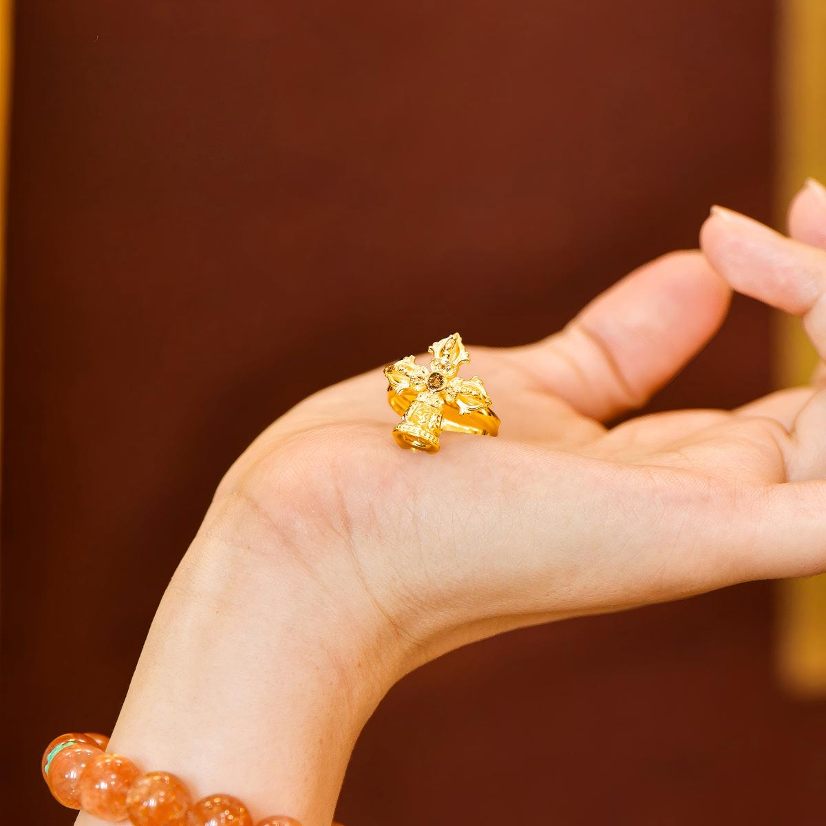 Tibetan Buddhist Jewelry Culture: Traditional sterling silver Vajra Bell cross ring, reflecting ancient Tibetan Buddhist culture and spiritual protection.