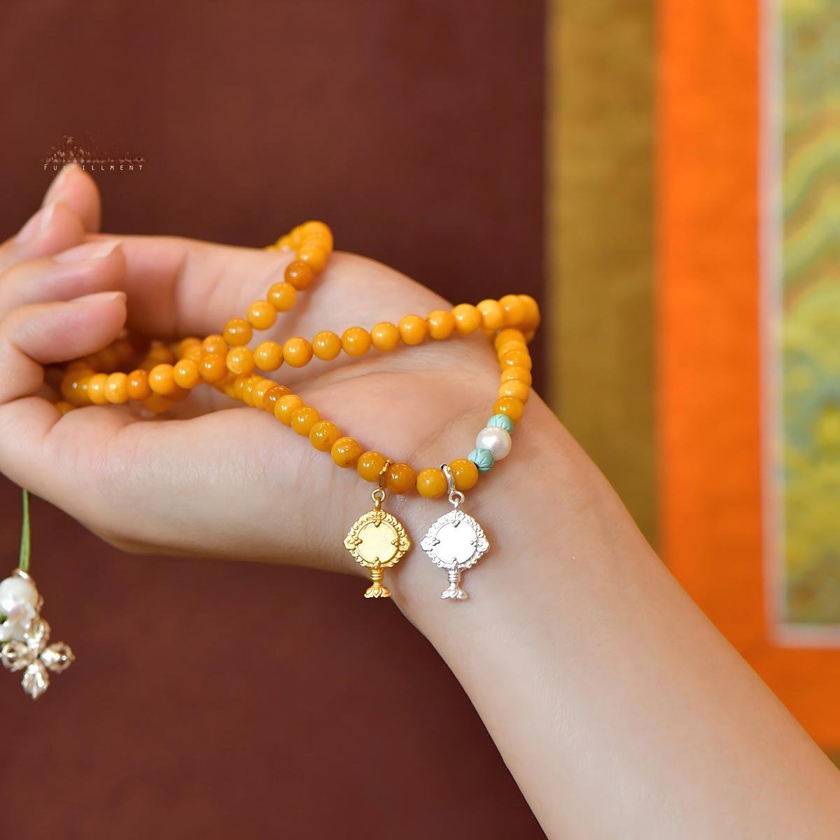 Tibetan Buddhist Jewelry Culture: Exquisite silver Goddess with mirror and lamp charm, a masterpiece of Tibetan Buddhist sacrificial implements culture.