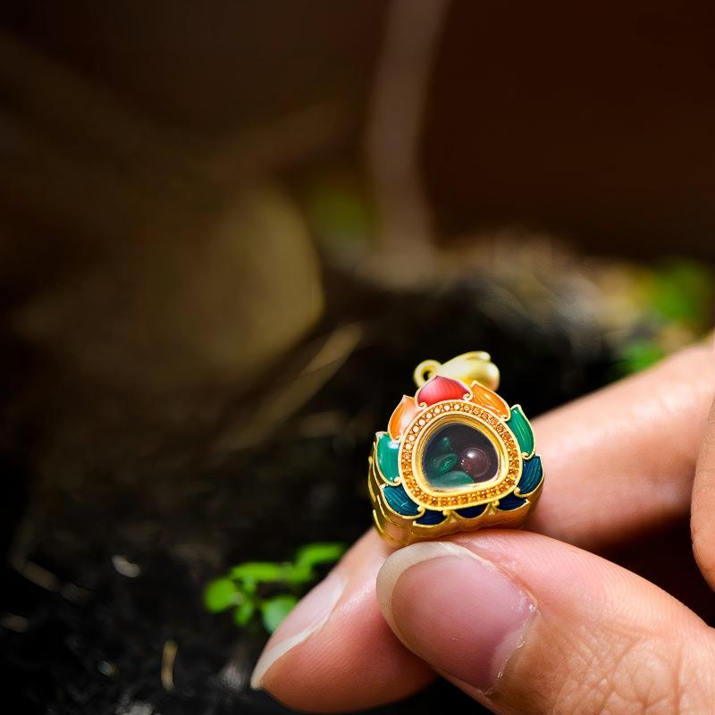 Tibetan Buddhist Jewelry Culture: Traditional sterling silver Gau pendant with Lotus Light motif, reflecting ancient Tibetan Buddhist culture and spiritual protection.