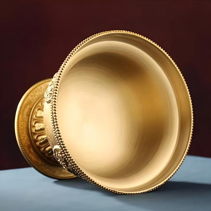 Fine jewelry art Tibetan silver-toned copper cup, handcrafted as a spiritual vessel for purification, merit, and auspiciousness.
