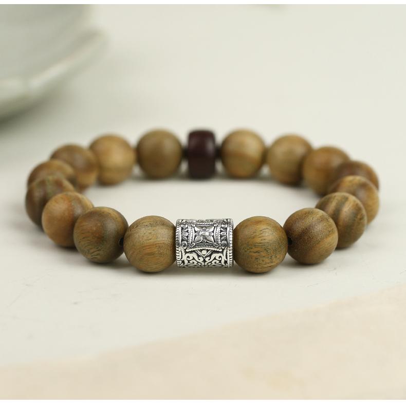 Tibetan Buddhist Jewelry Art: Sandalwood Green Sandalwood Mantra Bracelet with sacred Om Mani Padme Hum inscription