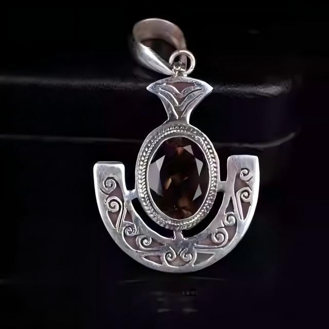 Handmade silver anchor crystal pendant, Tibetan Buddhist Jewelry Culture Jewelry art, unique engraved necklace charm for men and women.