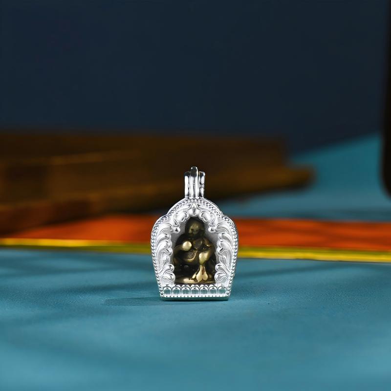 Tibetan Buddhist Jewelry Culture: Traditional sterling silver archway motif gau box reflecting ancient Tibetan Buddhist culture and spiritual protection.