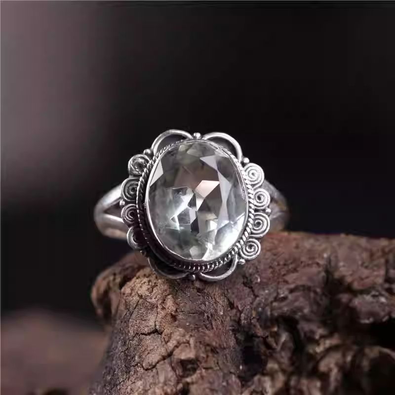 Handmade silver citrine adjustable finger ring, Tibetan Buddhist Jewelry Culture Jewelry art, ethnic vintage statement ring for women