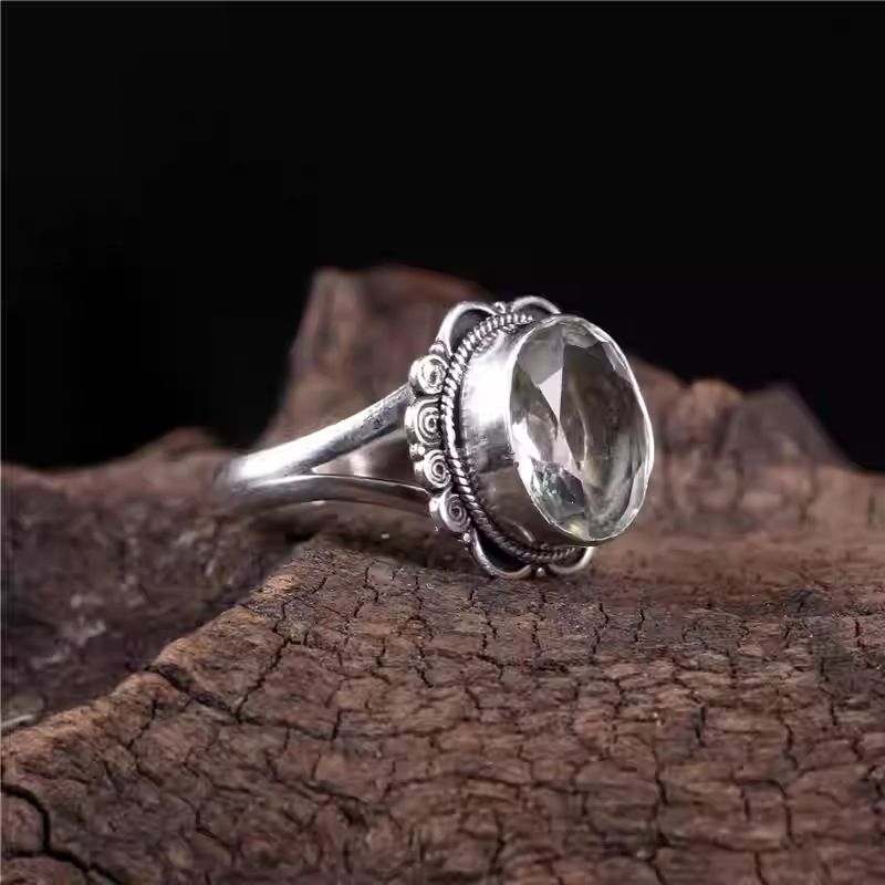 Silver citrine artistic finger ring, Tibetan Buddhist Jewelry Culture Jewelry art, handcrafted vintage ethnic statement ring for women