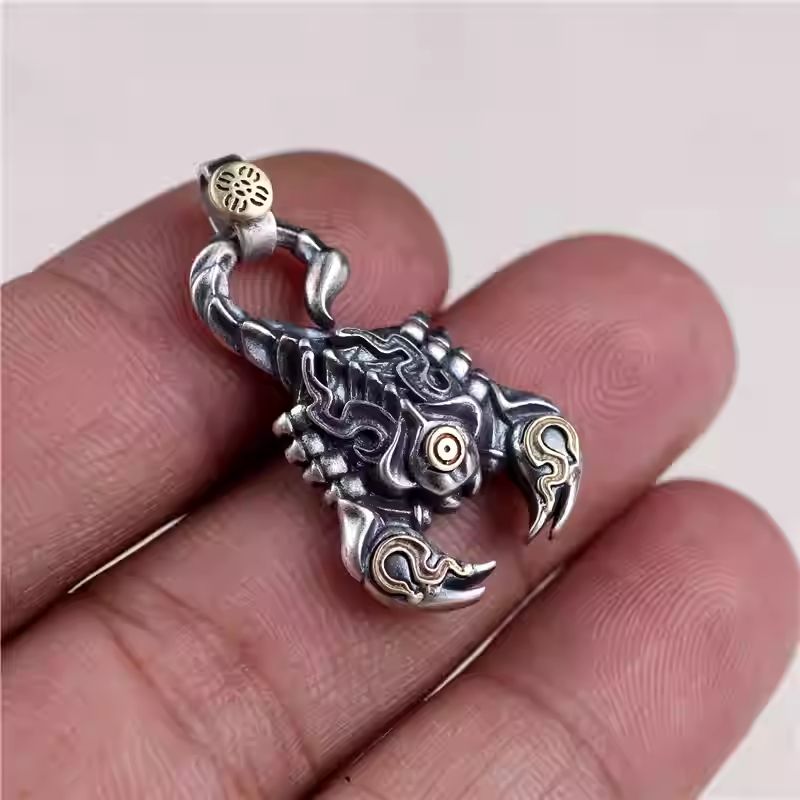Handcrafted silver scorpion fire pendant, bold Tibetan Buddhist Jewelry Culture Jewelry art, unique statement necklace for men and women.