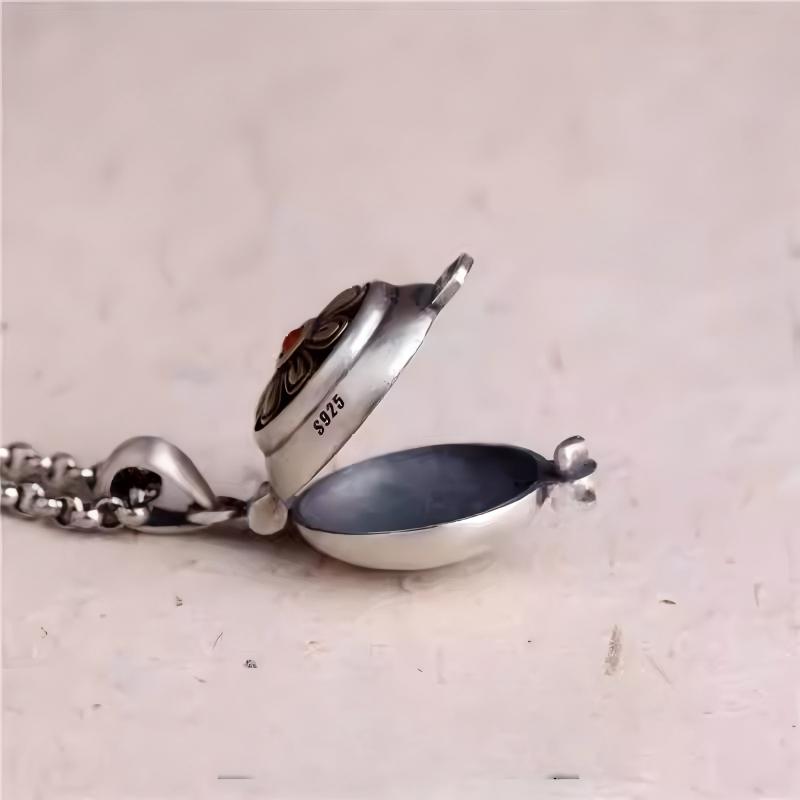 Silver hollow Gesang flower Gau box pendant, Tibetan Buddhist Jewelry Culture inspired Jewelry art, handcrafted small necklace charm.