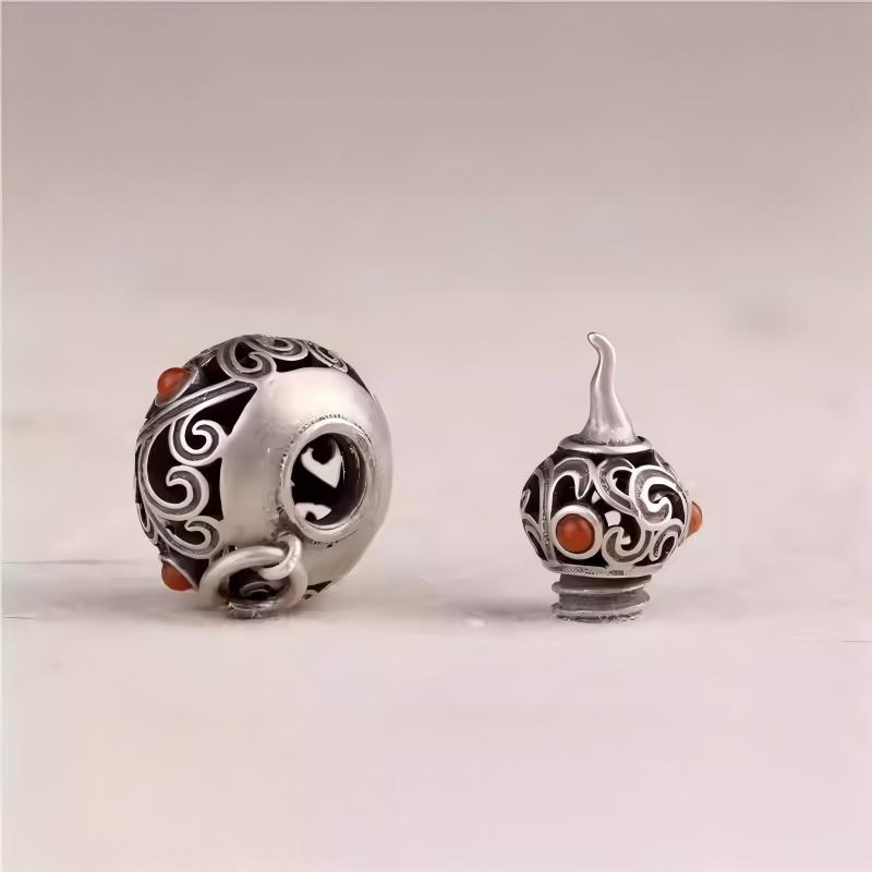 Tibetan Buddhist silver hollow gourd charm necklace, handcrafted Jewelry art with a unique spiritual design, suitable for men and women.