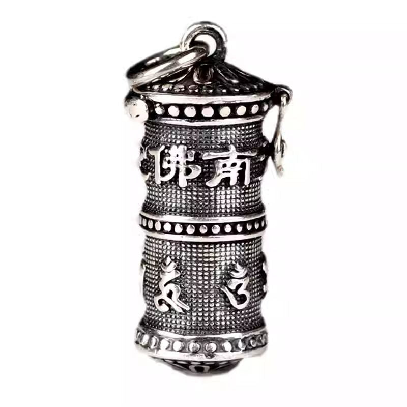 Silver long-shaped Gau box charm pendant, Tibetan Buddhist Jewelry Culture Jewelry art, handcrafted spiritual necklace for men and women