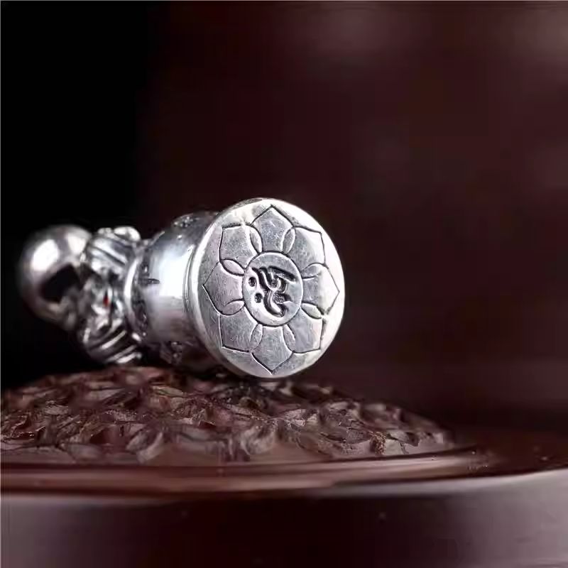 Silver vintage tower Gau box pendant necklace, Tibetan Buddhist Jewelry Culture Jewelry art, hollow handcrafted spiritual charm