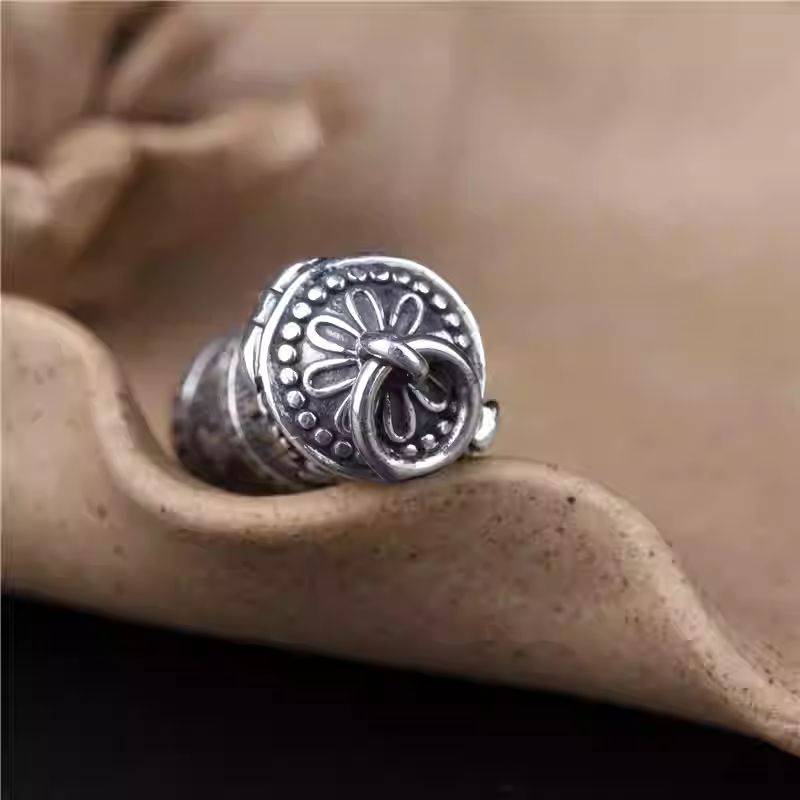 Handcrafted hollow silver long Gau box pendant necklace, Tibetan Buddhist Jewelry Culture Jewelry art, unisex spiritual charm