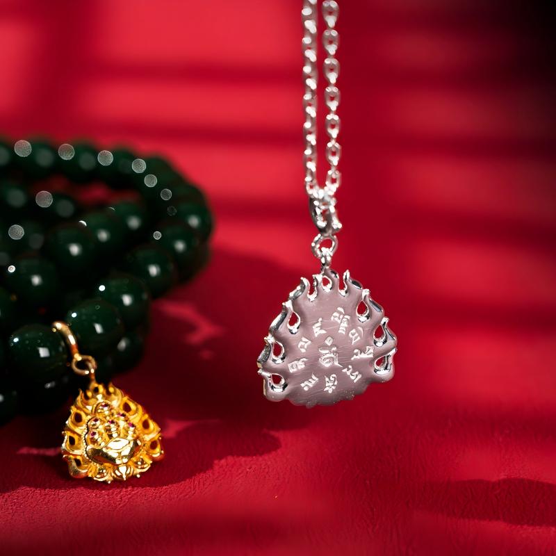 Bespoke silver sacred treasure amulet with natural gems, a masterpiece of abundance and Tibetan-Buddhist Jewelry Culture.