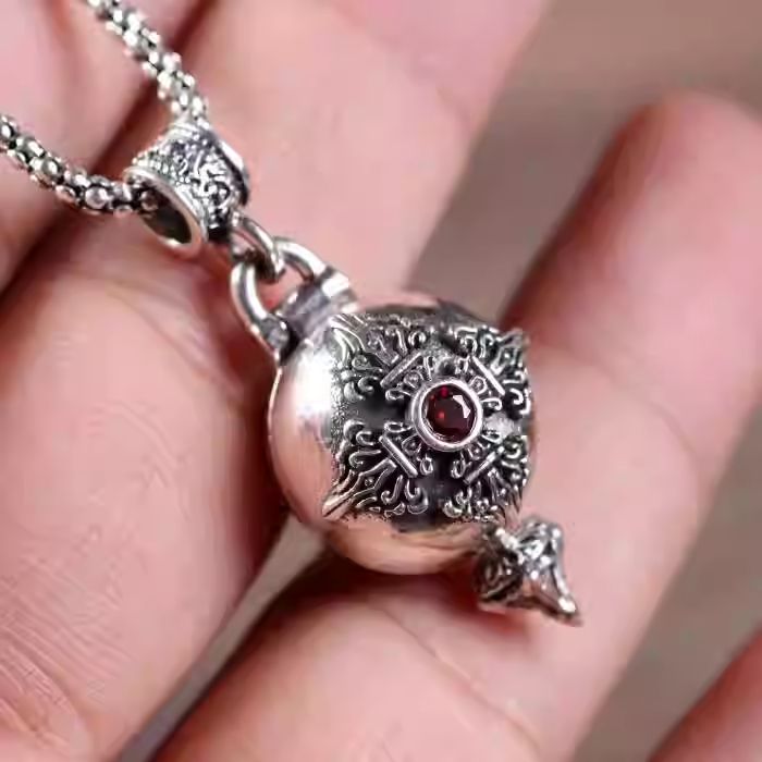Silver openable Gau box pendant, Tibetan Buddhist Jewelry Culture inspired Jewelry art, handcrafted small necklace charm for men and women.
