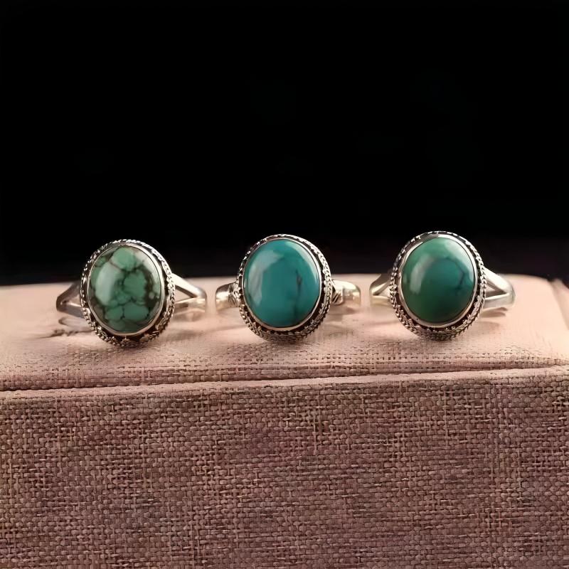 Silver turquoise creative open ring, Tibetan Buddhist Jewelry Culture Jewelry art, handcrafted ethnic statement finger ring for women